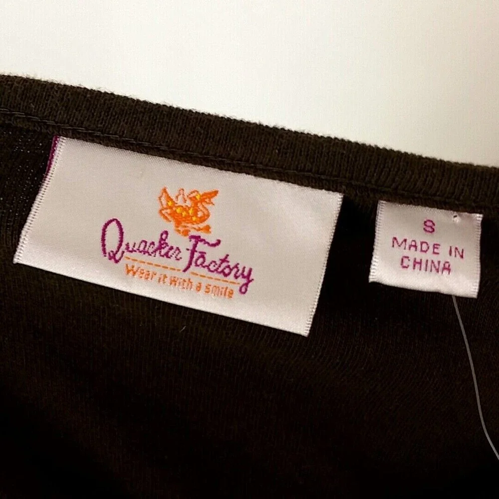 NWT Quacker Factory Womens sz S Top Brown Long Stem Rose Rhinestone Scoop Neck - Picture 7 of 8